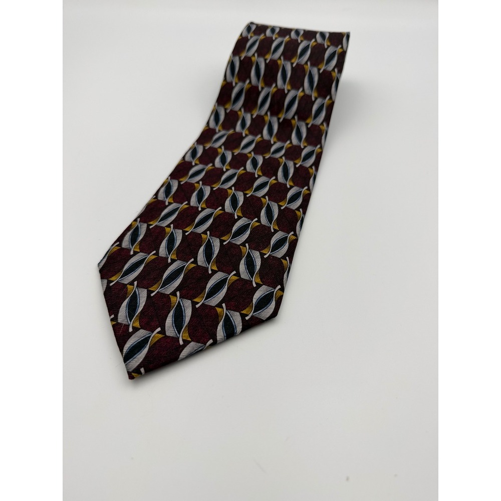 Louis Roth Mens Silk Necktie Burgundy Gold Abstract Geometric Formal Tie 4 Inch
